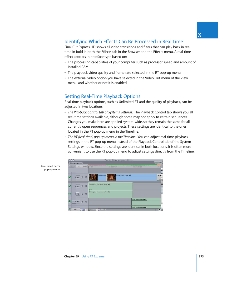 Setting real-time playback options | Apple Final Cut Express HD User Manual | Page 873 / 1153