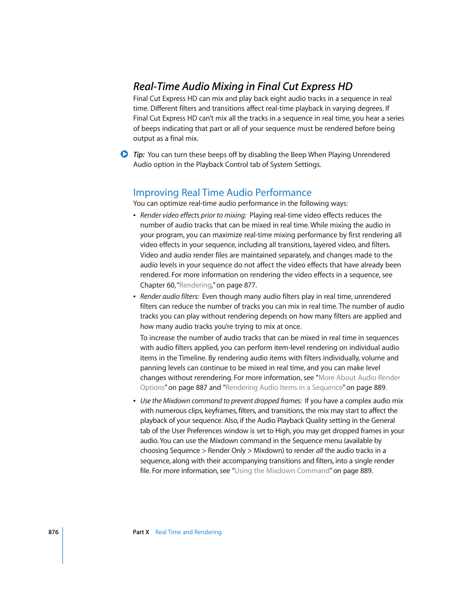 Real-time audio mixing in final cut express hd, Improving real time audio performance, E detail in | P. 876) | Apple Final Cut Express HD User Manual | Page 876 / 1153