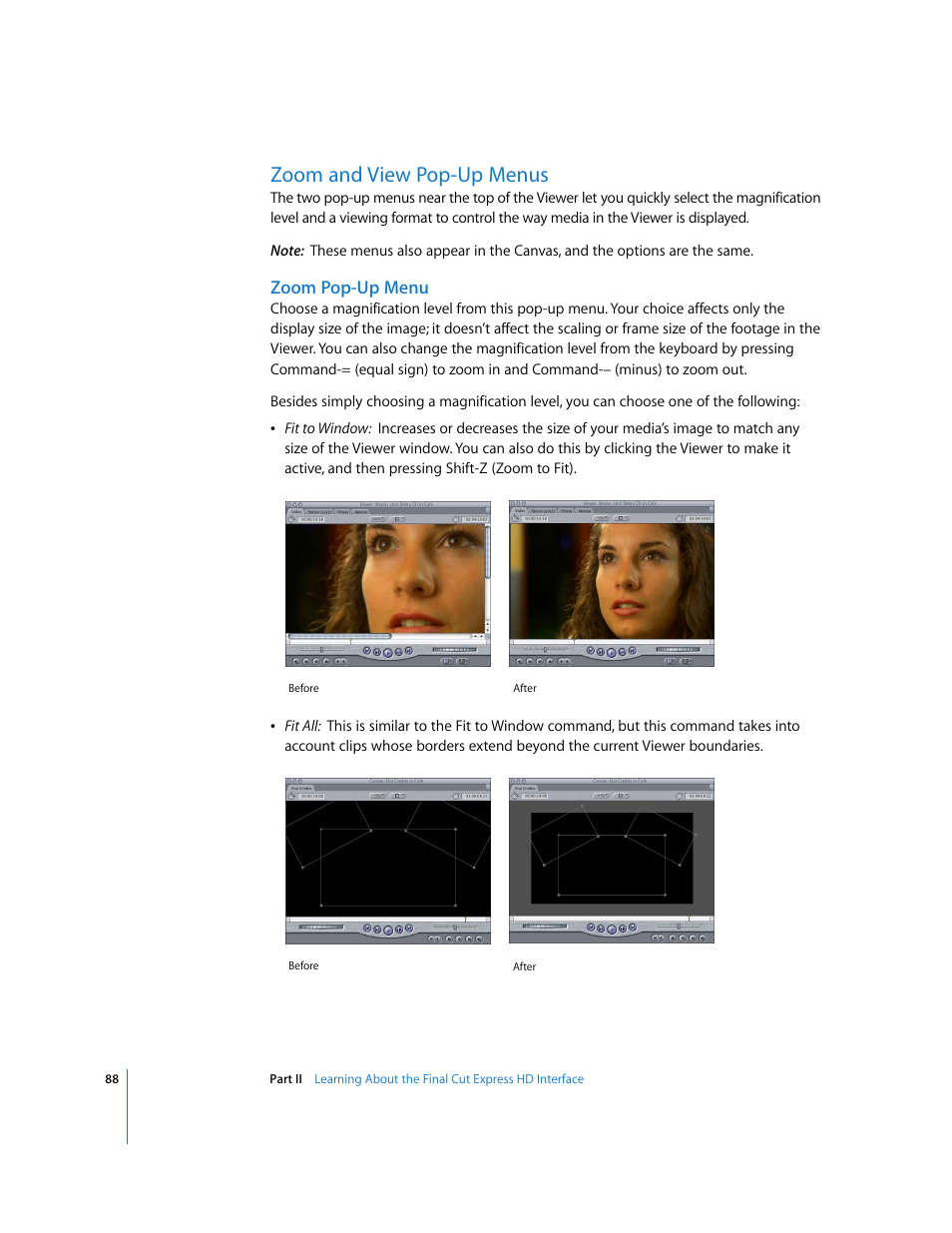 Zoom and view pop-up menus, Zoom pop-up menu, P. 88) | Apple Final Cut Express HD User Manual | Page 88 / 1153