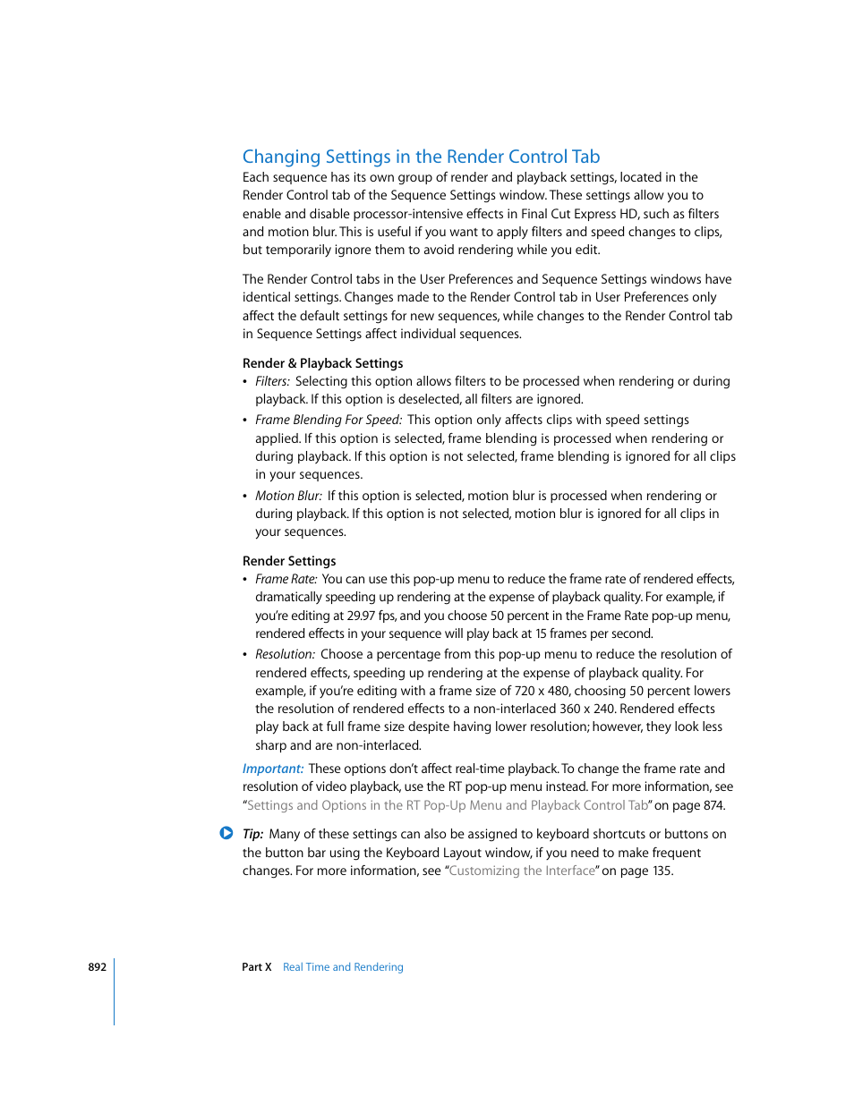Changing settings in the render control tab, Changing settings in the, Render control tab | Apple Final Cut Express HD User Manual | Page 892 / 1153