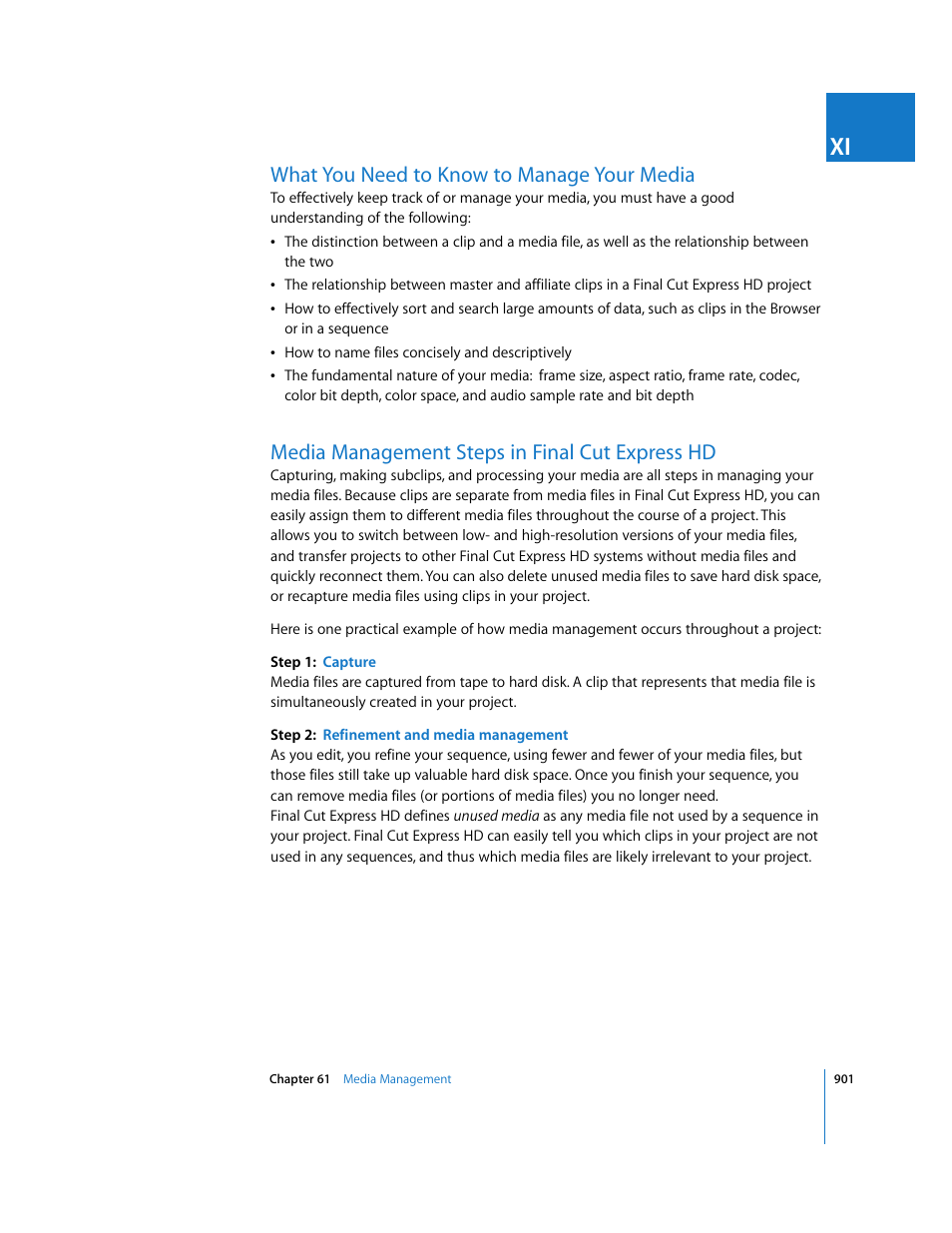 What you need to know to manage your media, Media management steps in final cut express hd, P. 901) | Apple Final Cut Express HD User Manual | Page 901 / 1153