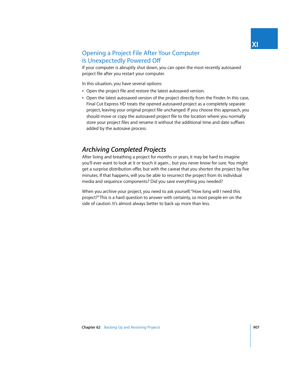 Archiving completed projects, P. 907) | Apple Final Cut Express HD User Manual | Page 907 / 1153