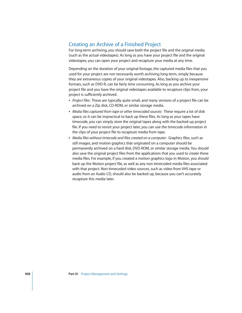 Creating an archive of a finished project | Apple Final Cut Express HD User Manual | Page 908 / 1153