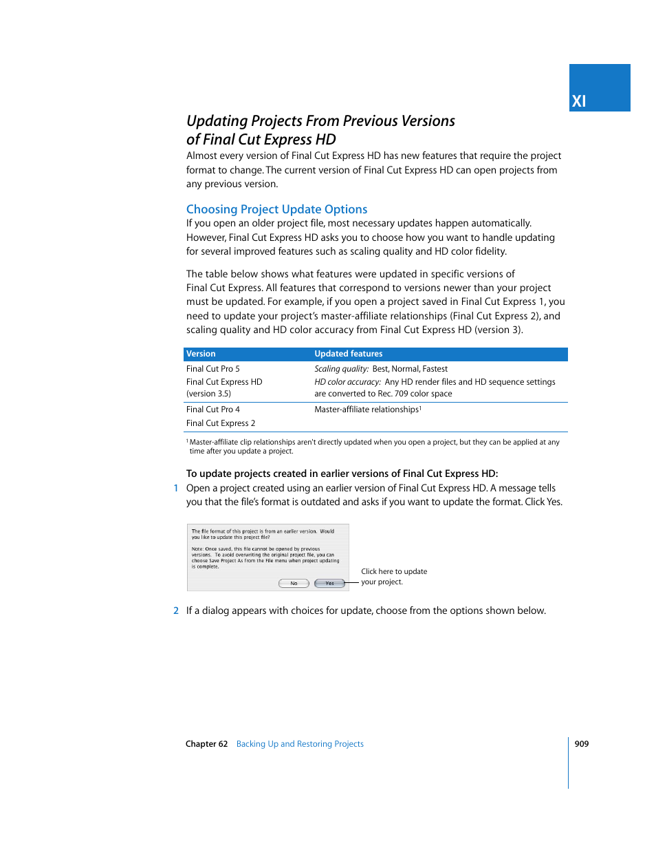 Choosing project update options, P. 909) | Apple Final Cut Express HD User Manual | Page 909 / 1153
