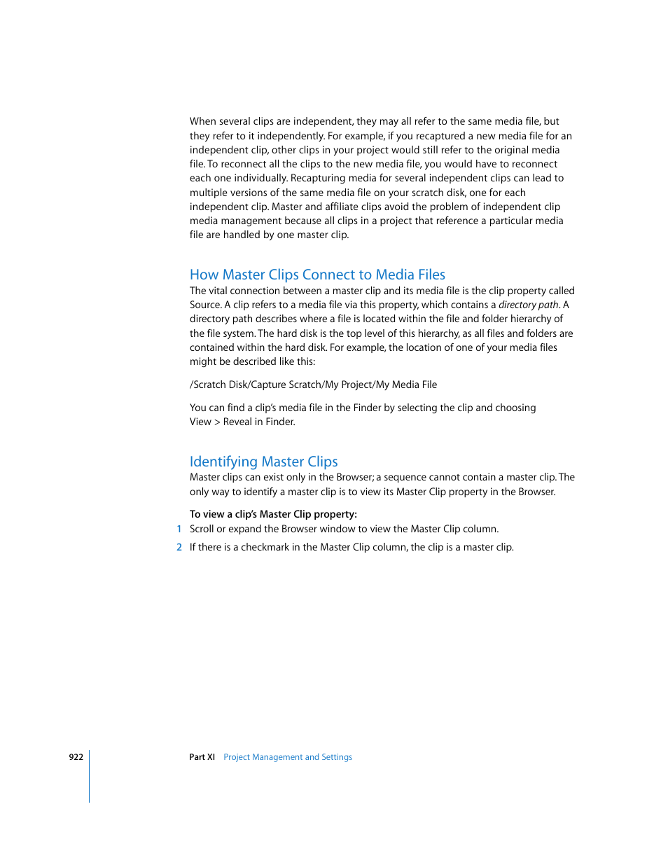 How master clips connect to media files, Identifying master clips | Apple Final Cut Express HD User Manual | Page 922 / 1153