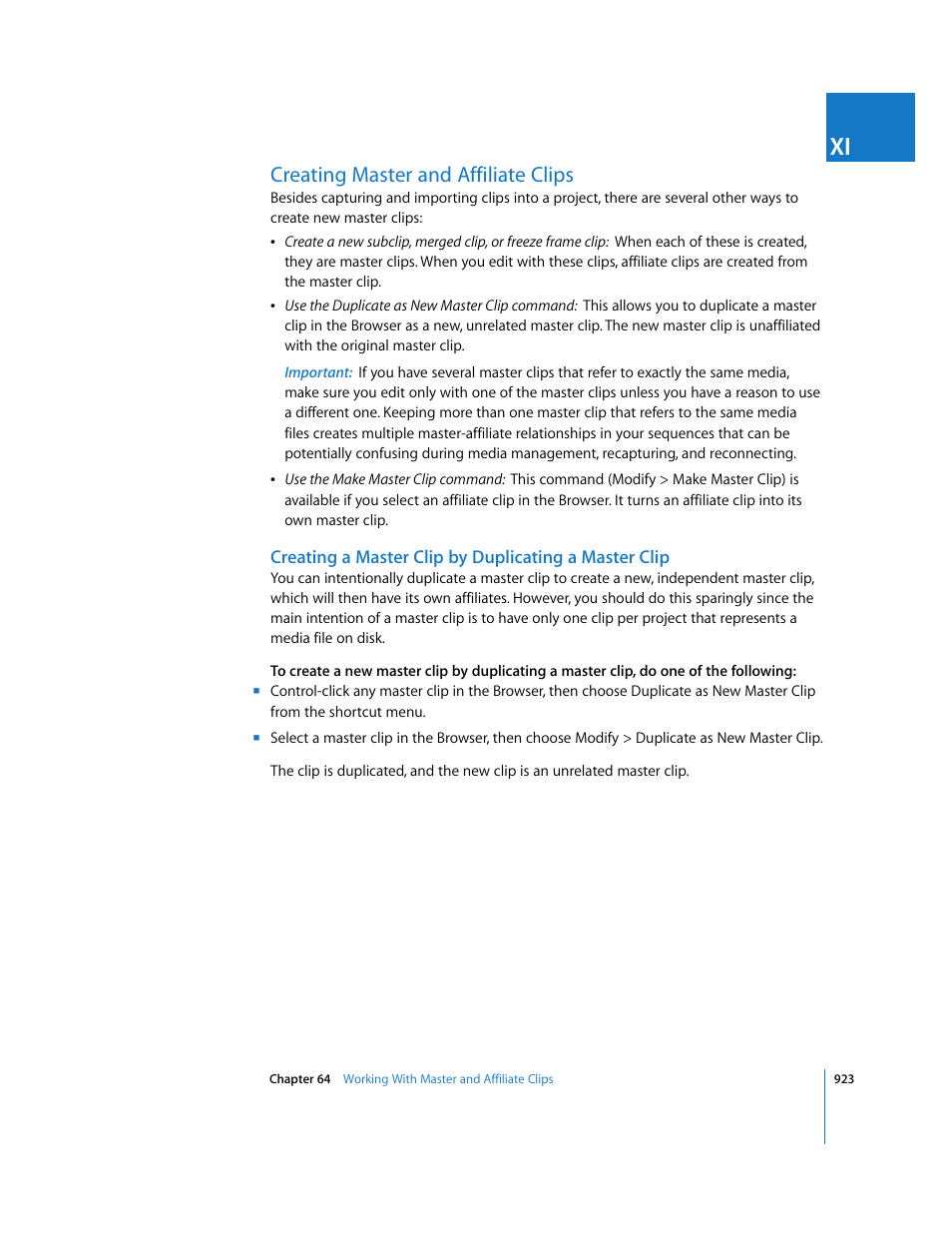 Creating master and affiliate clips | Apple Final Cut Express HD User Manual | Page 923 / 1153