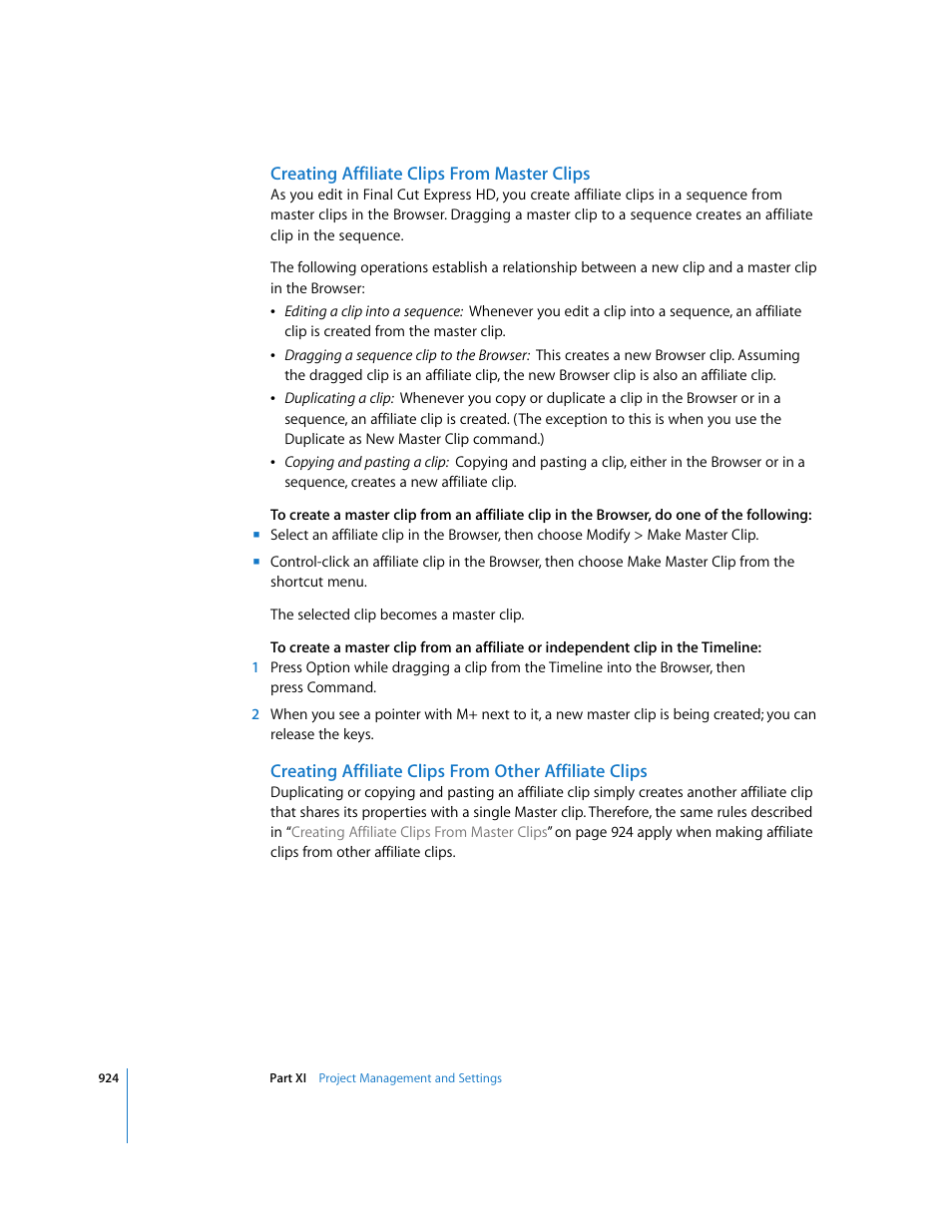 Creating affiliate clips from master clips | Apple Final Cut Express HD User Manual | Page 924 / 1153
