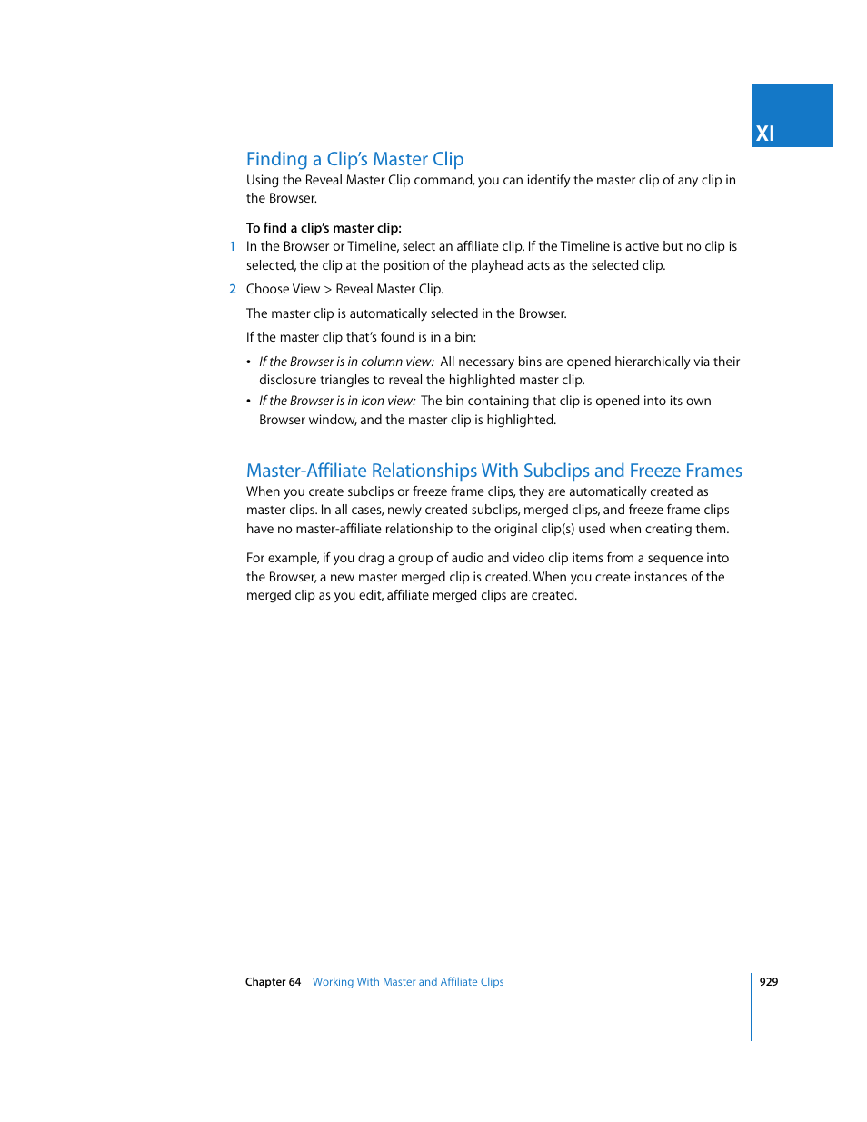 Finding a clip’s master clip | Apple Final Cut Express HD User Manual | Page 929 / 1153