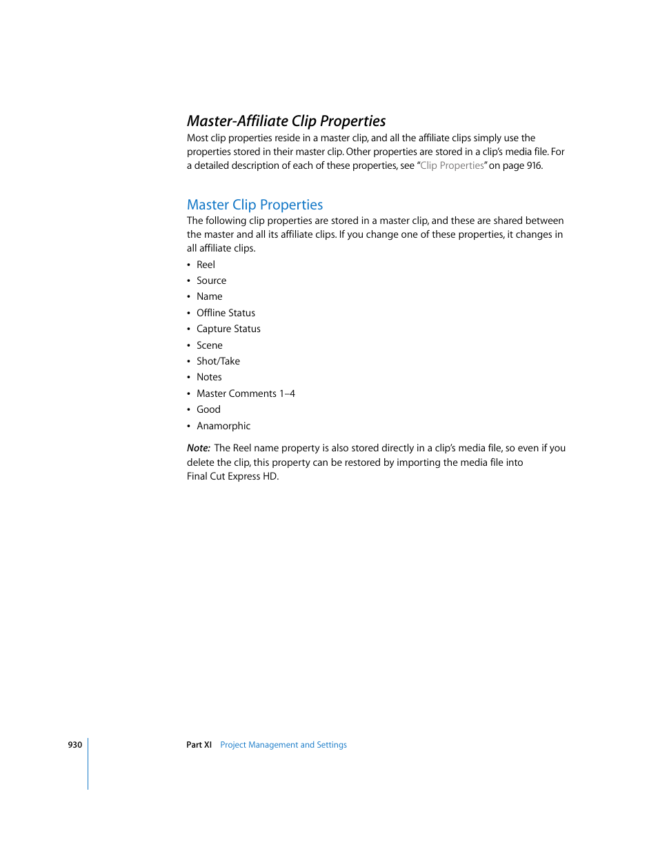 Master-affiliate clip properties, Master clip properties, P. 930) | Apple Final Cut Express HD User Manual | Page 930 / 1153