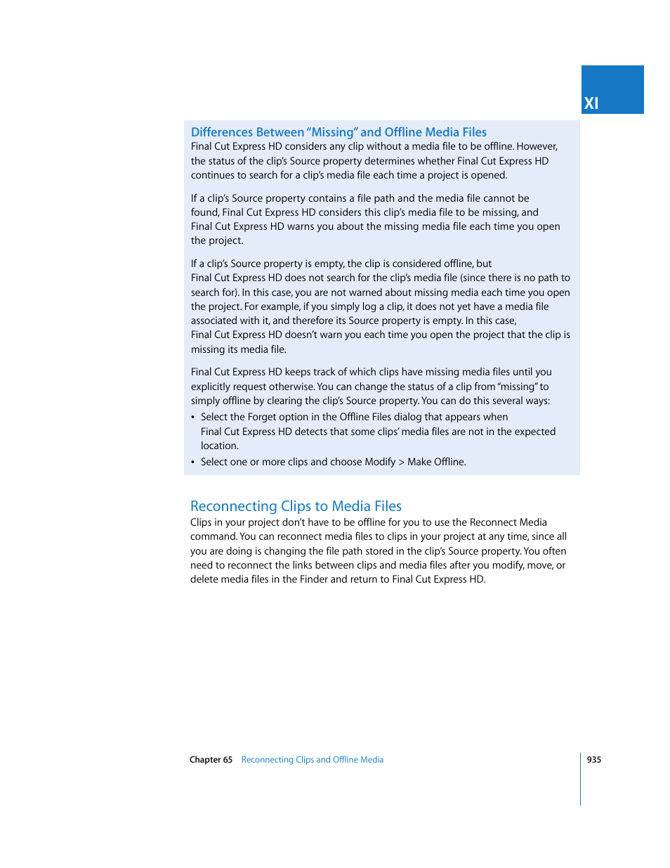 Reconnecting clips to media files, P. 935) | Apple Final Cut Express HD User Manual | Page 935 / 1153
