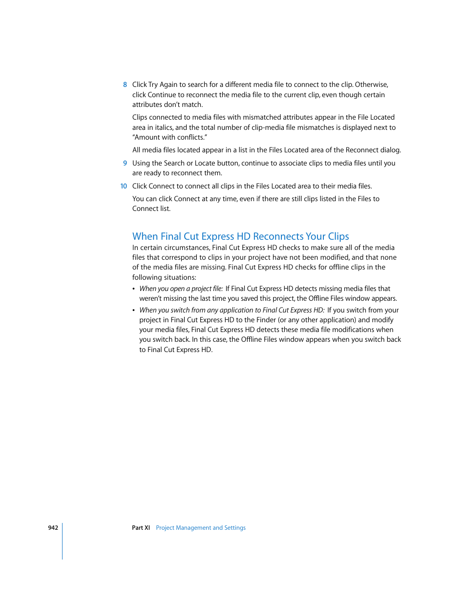 When final cut express hd reconnects your clips, P. 942), S dialog appears (see | When, Final cut express hd reconnects your clips | Apple Final Cut Express HD User Manual | Page 942 / 1153