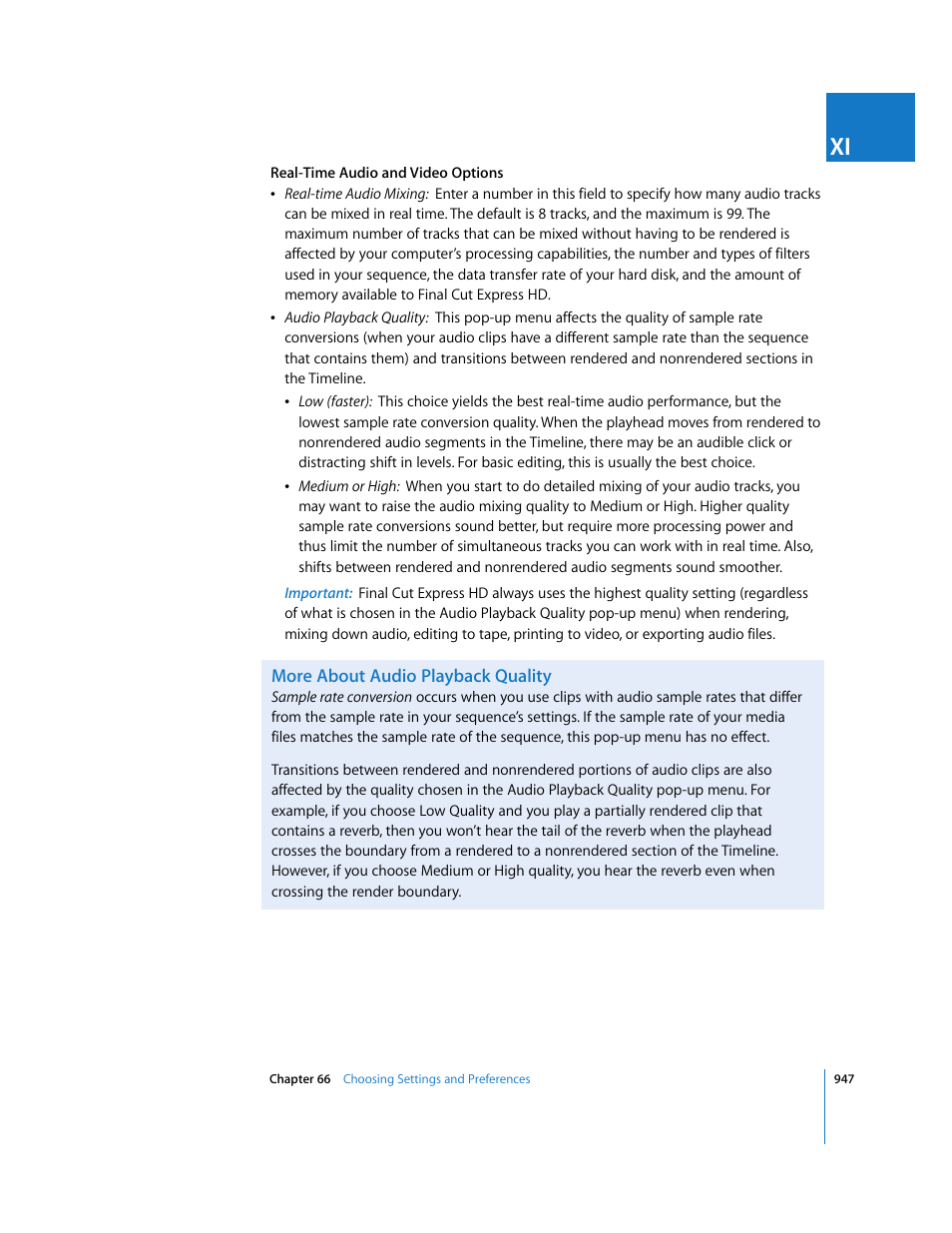 More about audio playback quality | Apple Final Cut Express HD User Manual | Page 947 / 1153