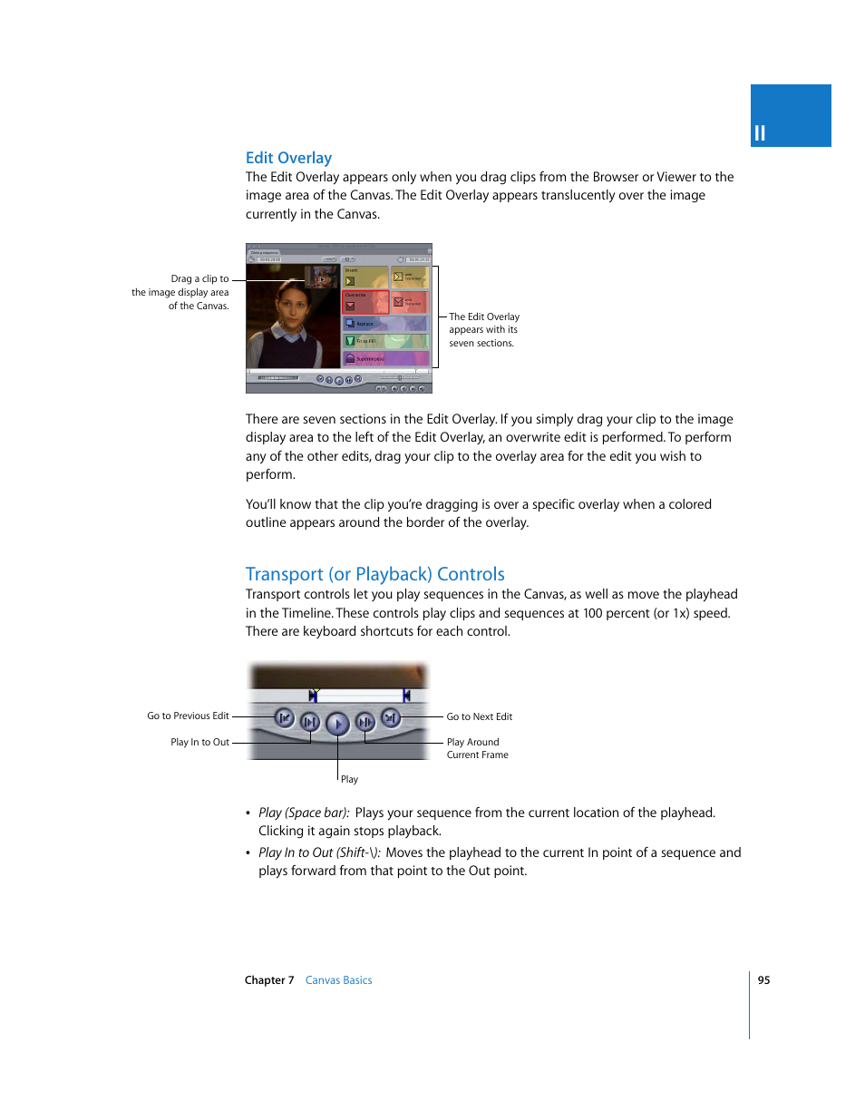 Edit overlay, Transport (or playback) controls, P. 95) | Apple Final Cut Express HD User Manual | Page 95 / 1153