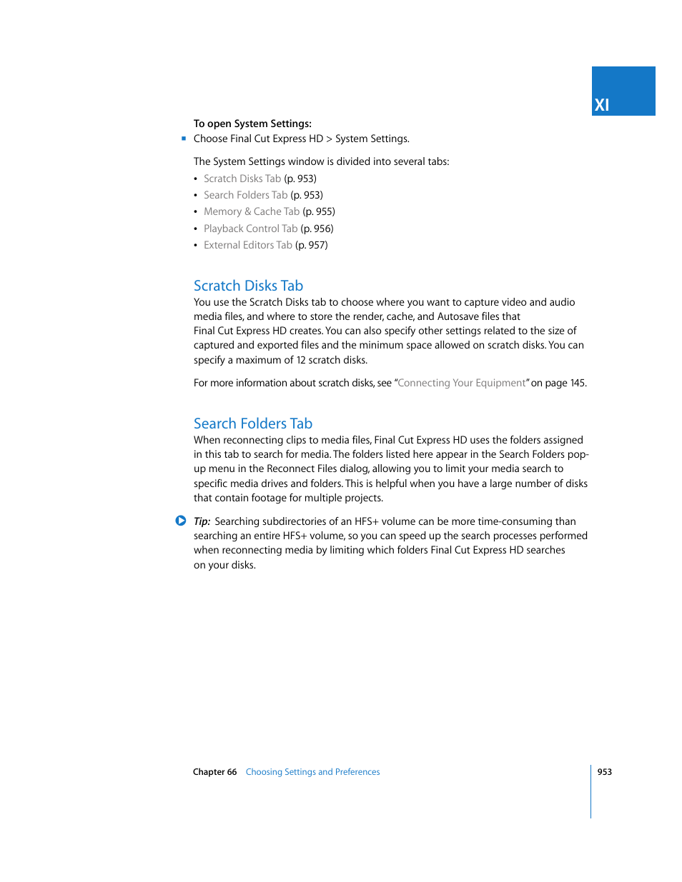 Scratch disks tab, Search folders tab, Search | Folders tab | Apple Final Cut Express HD User Manual | Page 953 / 1153