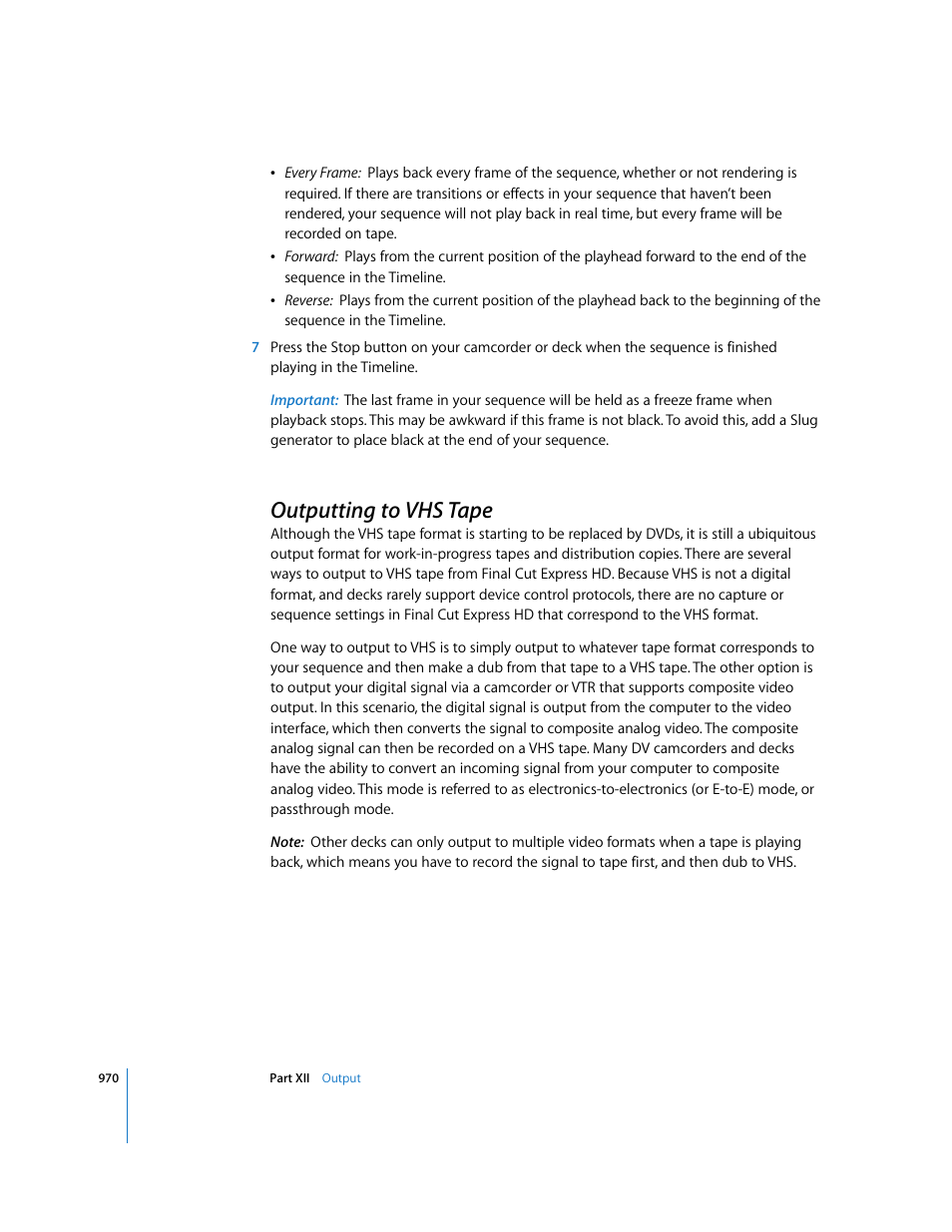 Outputting to vhs tape, P. 970) | Apple Final Cut Express HD User Manual | Page 970 / 1153
