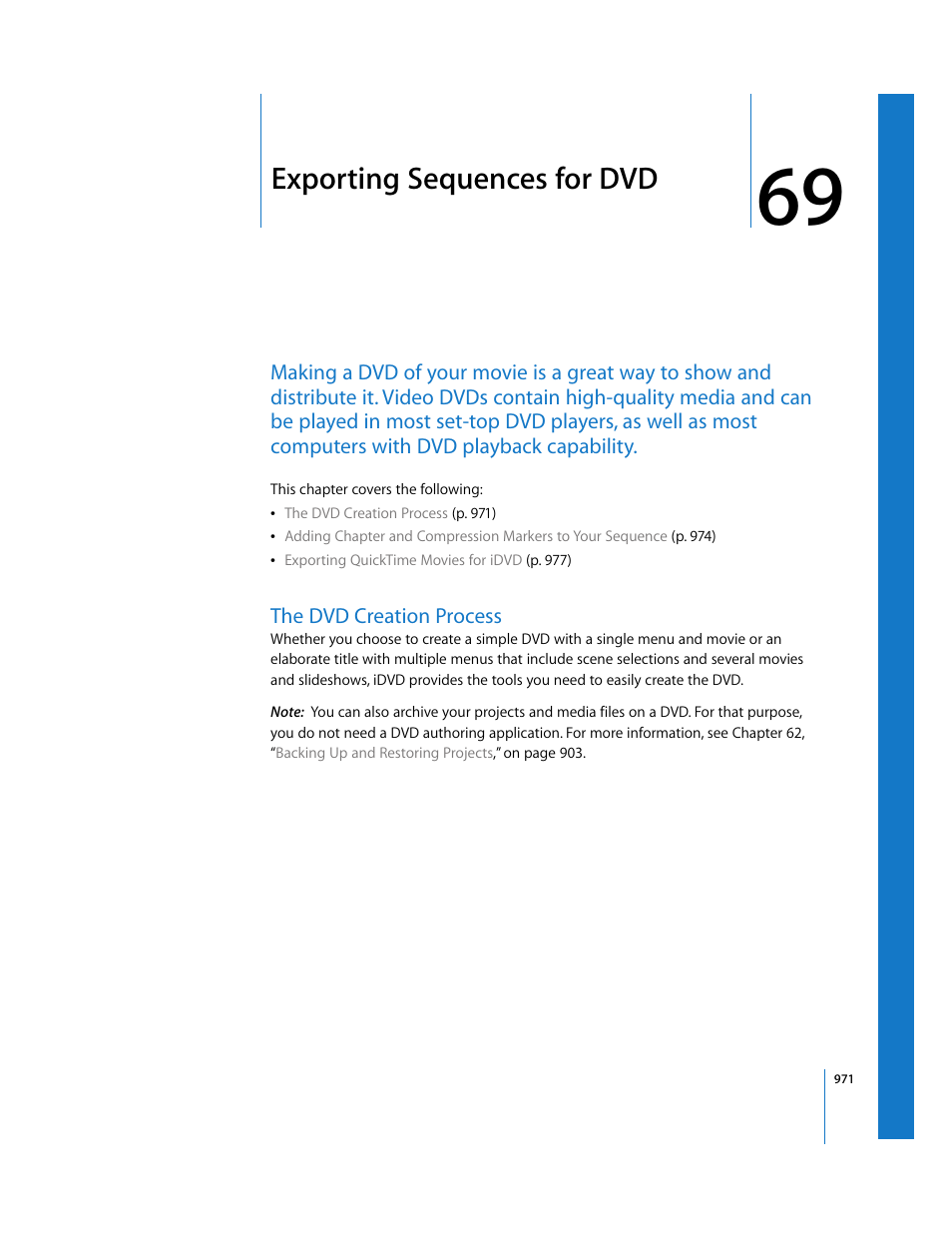 Exporting sequences for dvd, The dvd creation process, Chapter 69 | Apple Final Cut Express HD User Manual | Page 971 / 1153