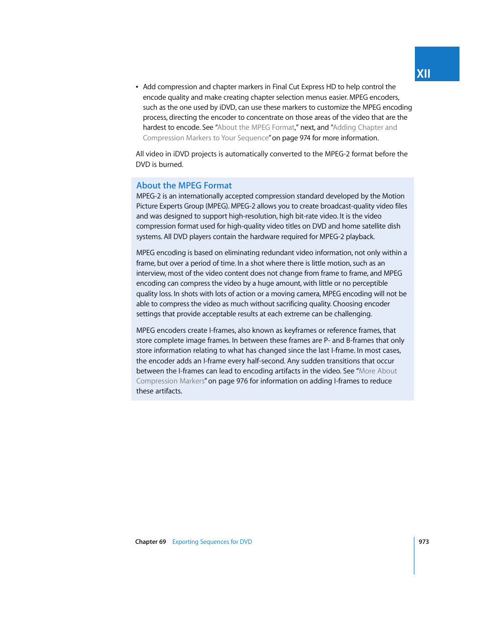 About the mpeg format | Apple Final Cut Express HD User Manual | Page 973 / 1153