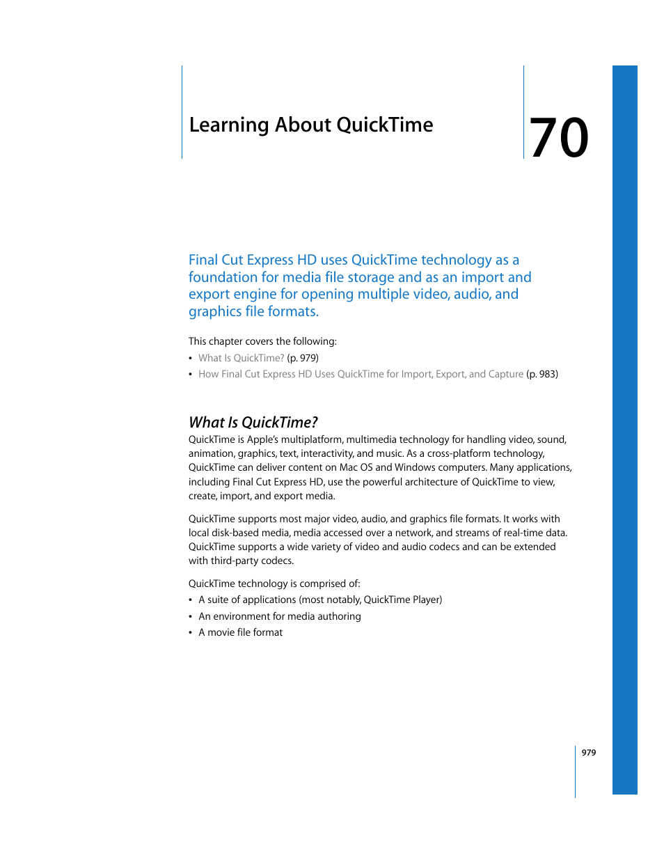 Learning about quicktime, What is quicktime, Chapter 70 | Learning about, Quicktime | Apple Final Cut Express HD User Manual | Page 979 / 1153