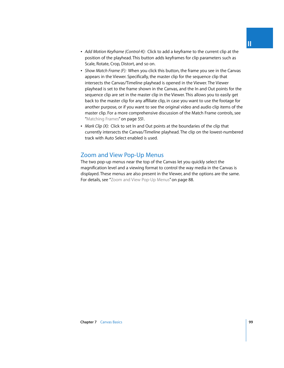 Zoom and view pop-up menus, P. 99) | Apple Final Cut Express HD User Manual | Page 99 / 1153