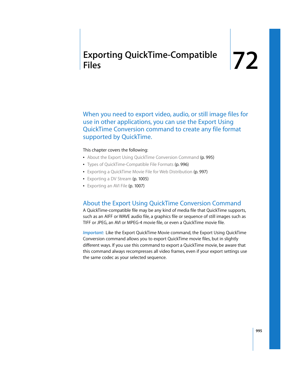 Exporting quicktime-compatible files, Chapter 72 | Apple Final Cut Express HD User Manual | Page 995 / 1153