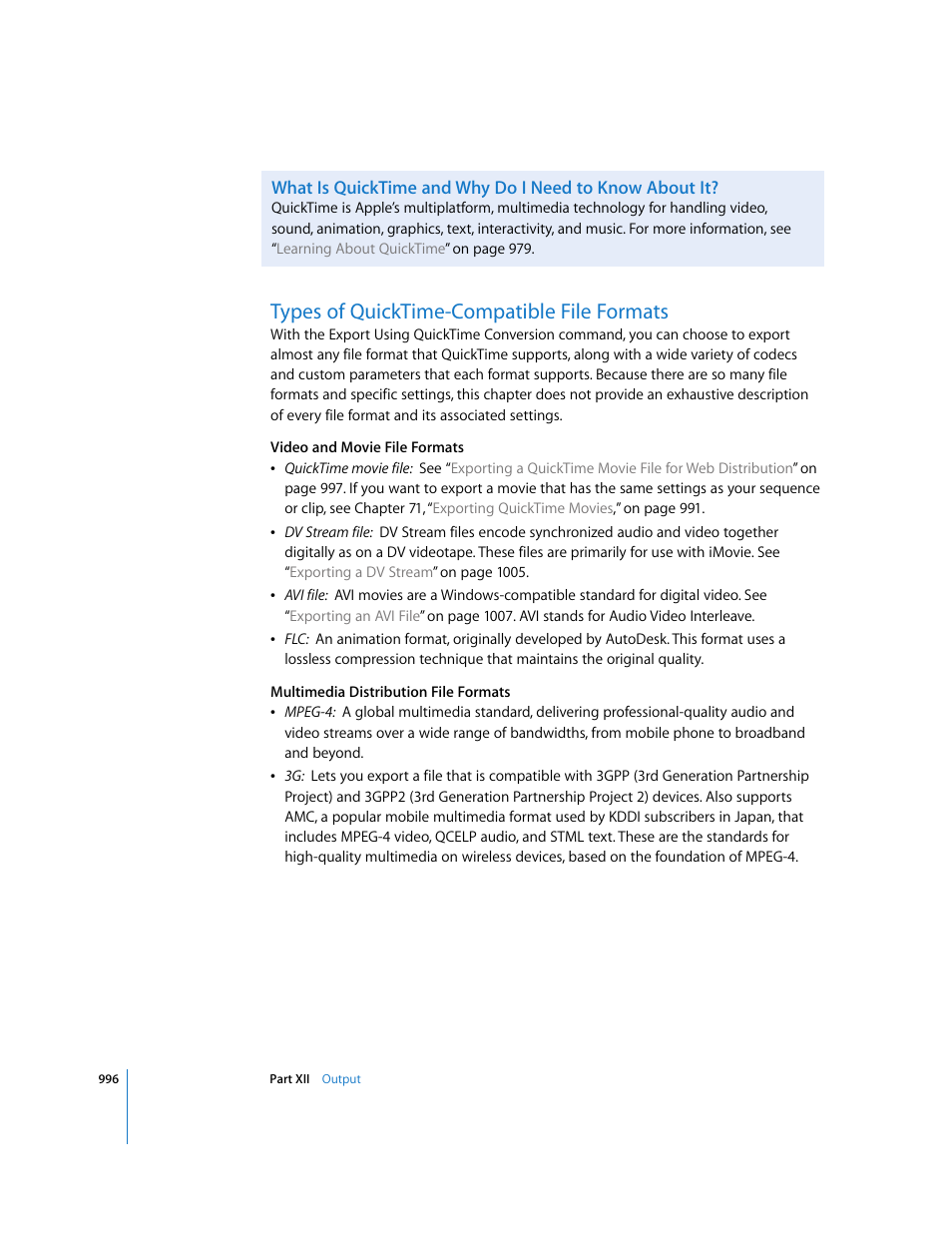 Types of quicktime-compatible file formats, P. 996) | Apple Final Cut Express HD User Manual | Page 996 / 1153