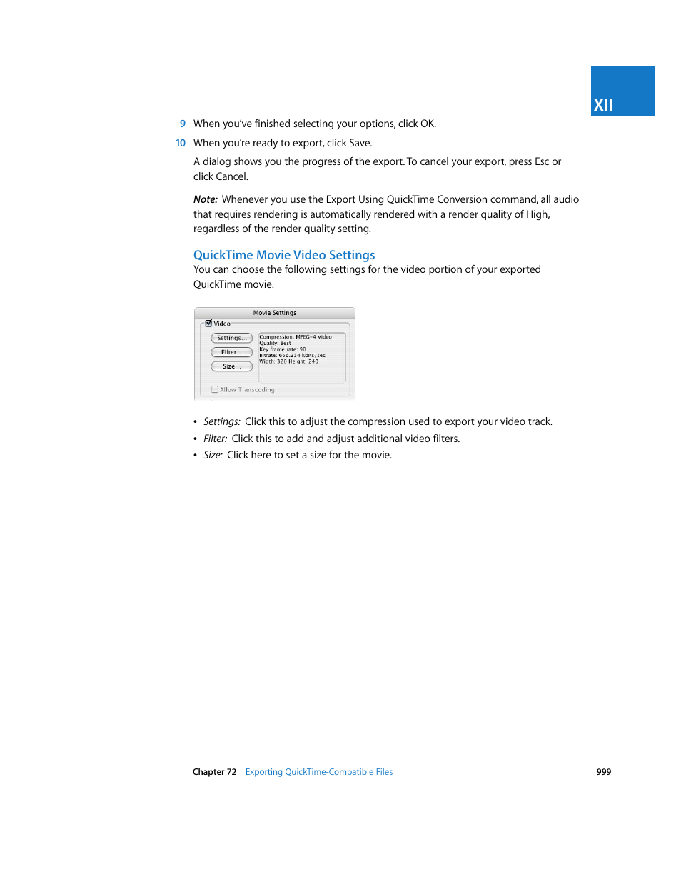 Quicktime movie video settings | Apple Final Cut Express HD User Manual | Page 999 / 1153