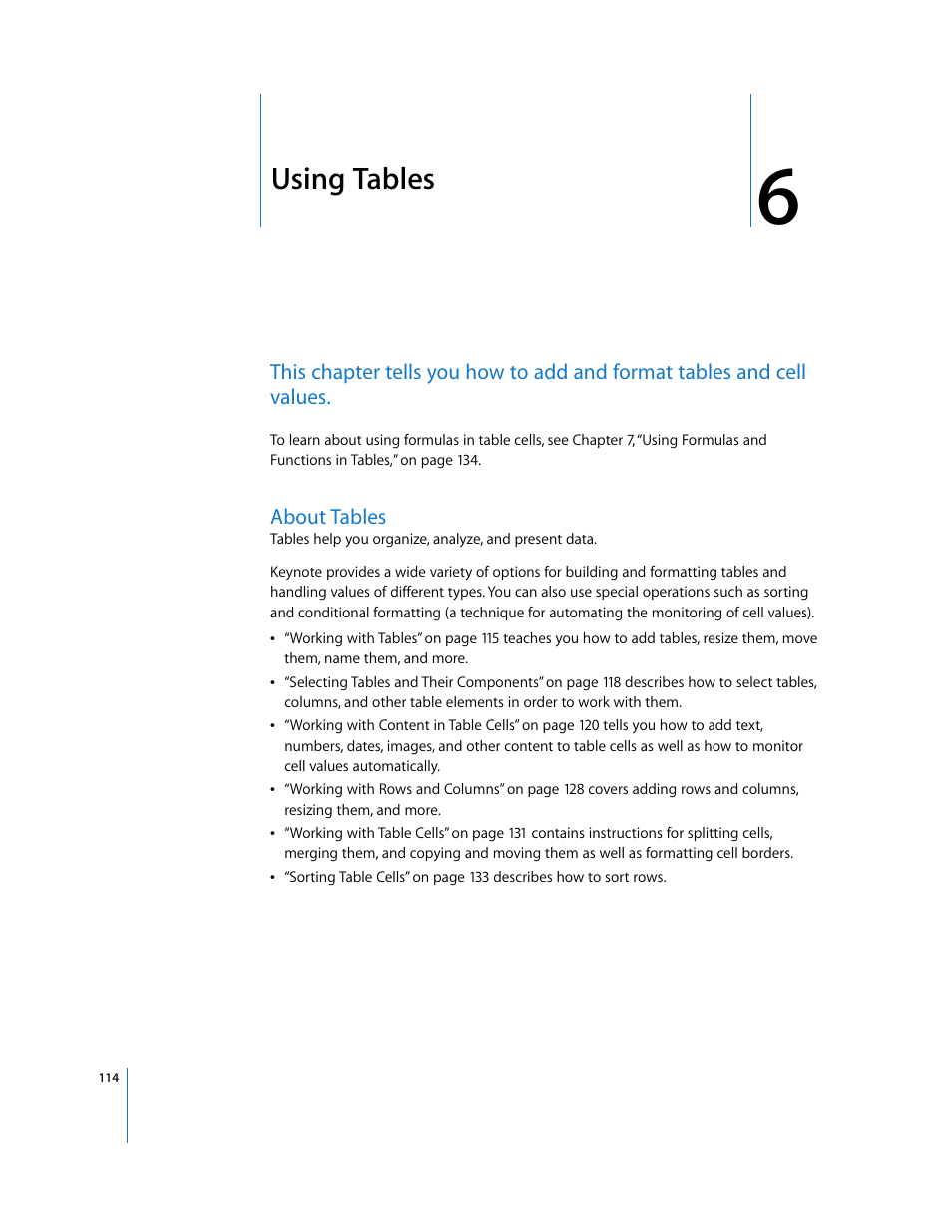 Using tables, About tables, Chapter 6 | Apple Keynote '08 User Manual | Page 114 / 204