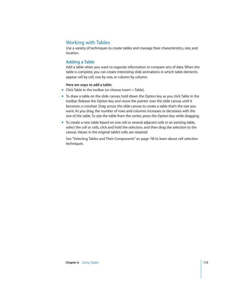 Working with tables, Adding a table | Apple Keynote '08 User Manual | Page 115 / 204