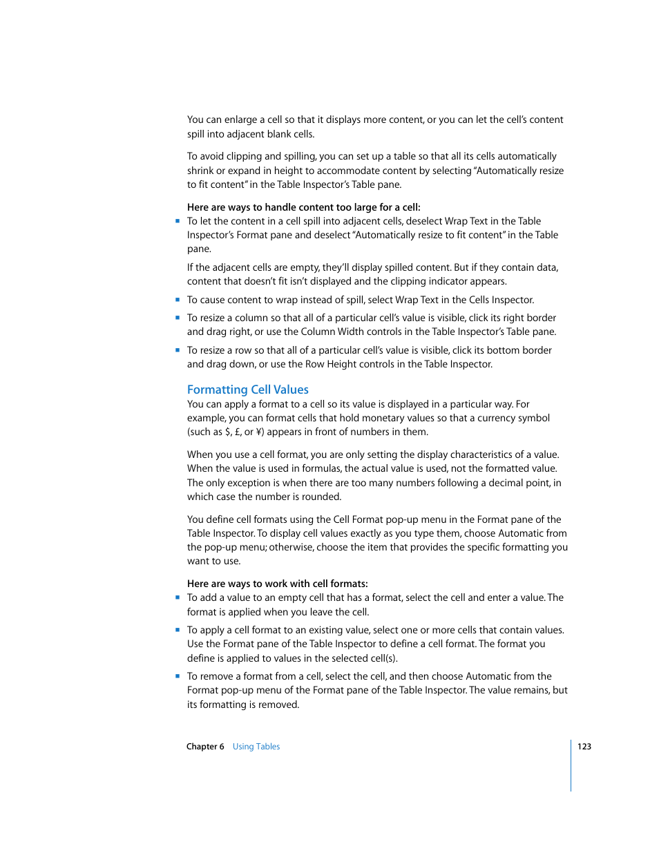 Formatting cell values | Apple Keynote '08 User Manual | Page 123 / 204
