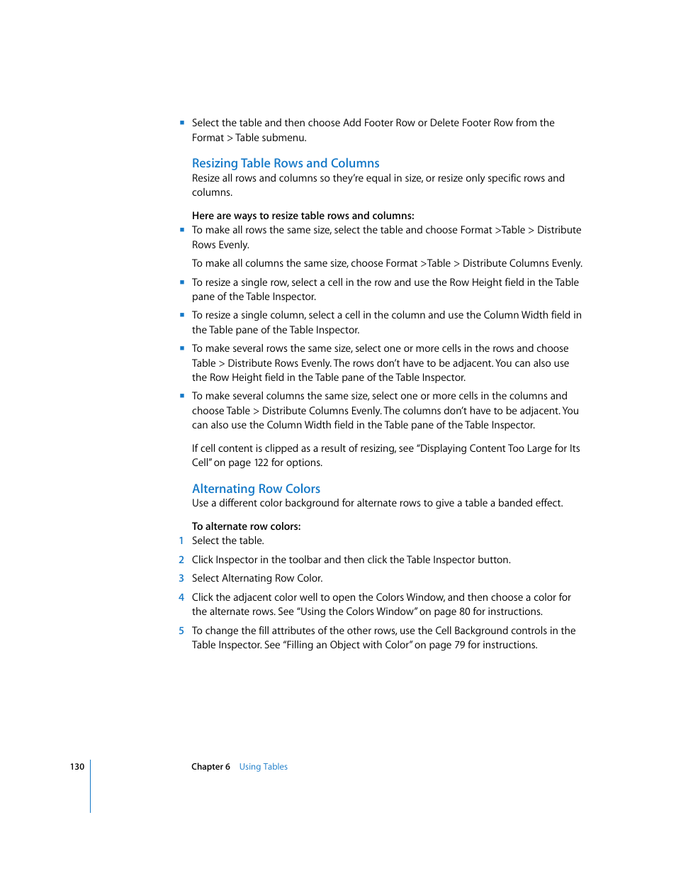Resizing table rows and columns, Alternating row colors | Apple Keynote '08 User Manual | Page 130 / 204