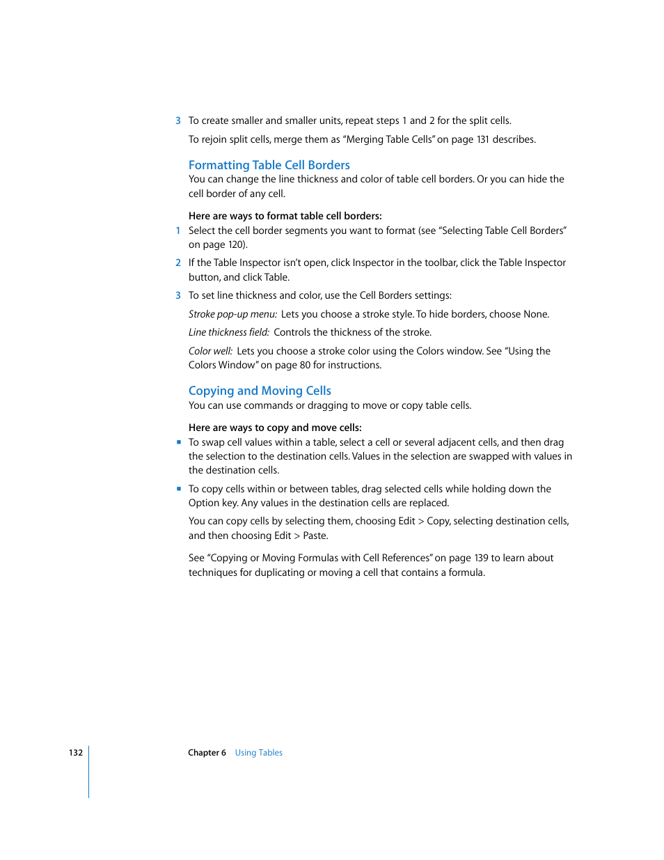 Formatting table cell borders, Copying and moving cells | Apple Keynote '08 User Manual | Page 132 / 204