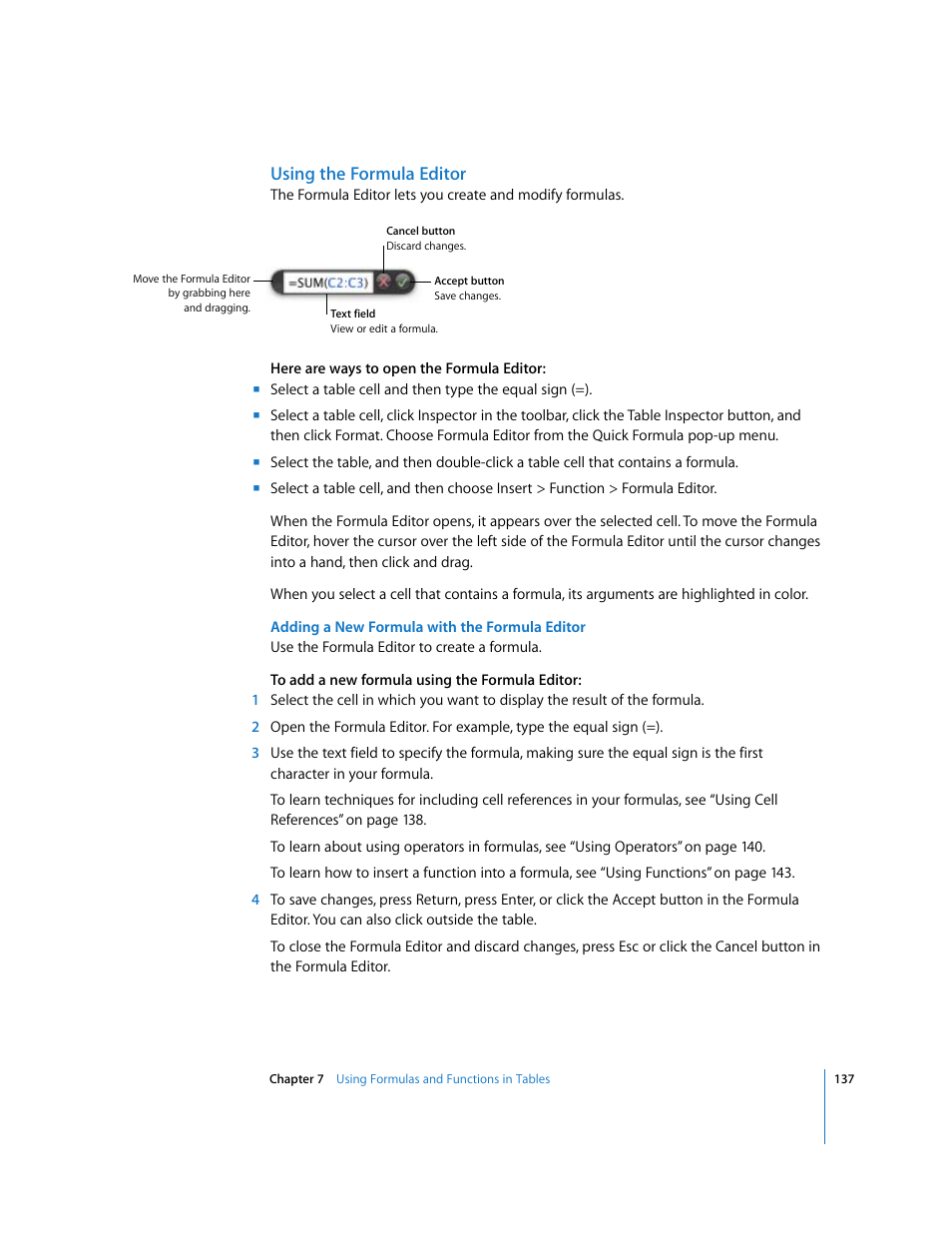 Using the formula editor, Adding a new formula with the formula editor | Apple Keynote '08 User Manual | Page 137 / 204