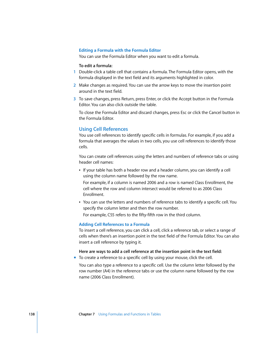 Editing a formula with the formula editor, Using cell references, Adding cell references to a formula | Apple Keynote '08 User Manual | Page 138 / 204