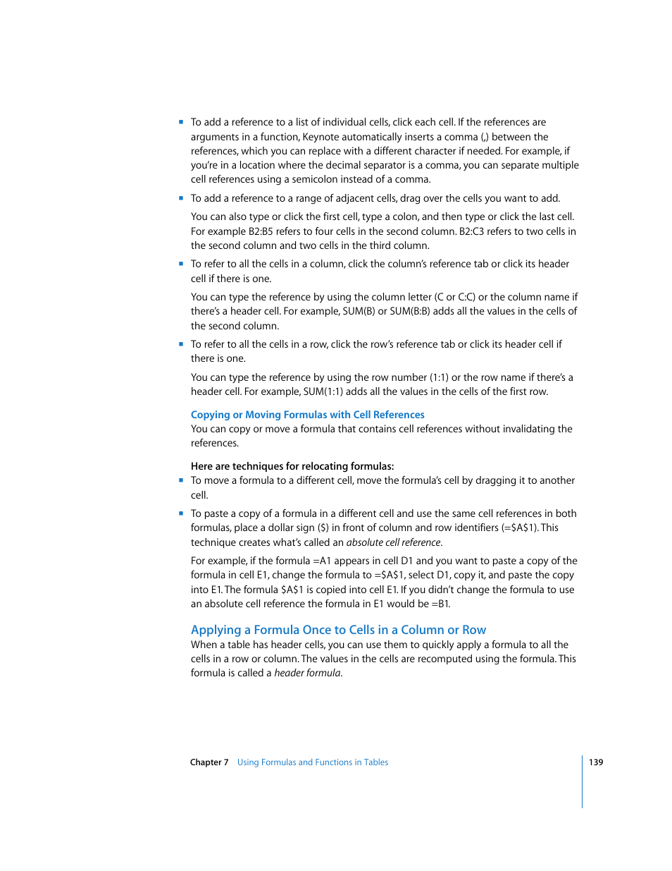 Copying or moving formulas with cell references | Apple Keynote '08 User Manual | Page 139 / 204