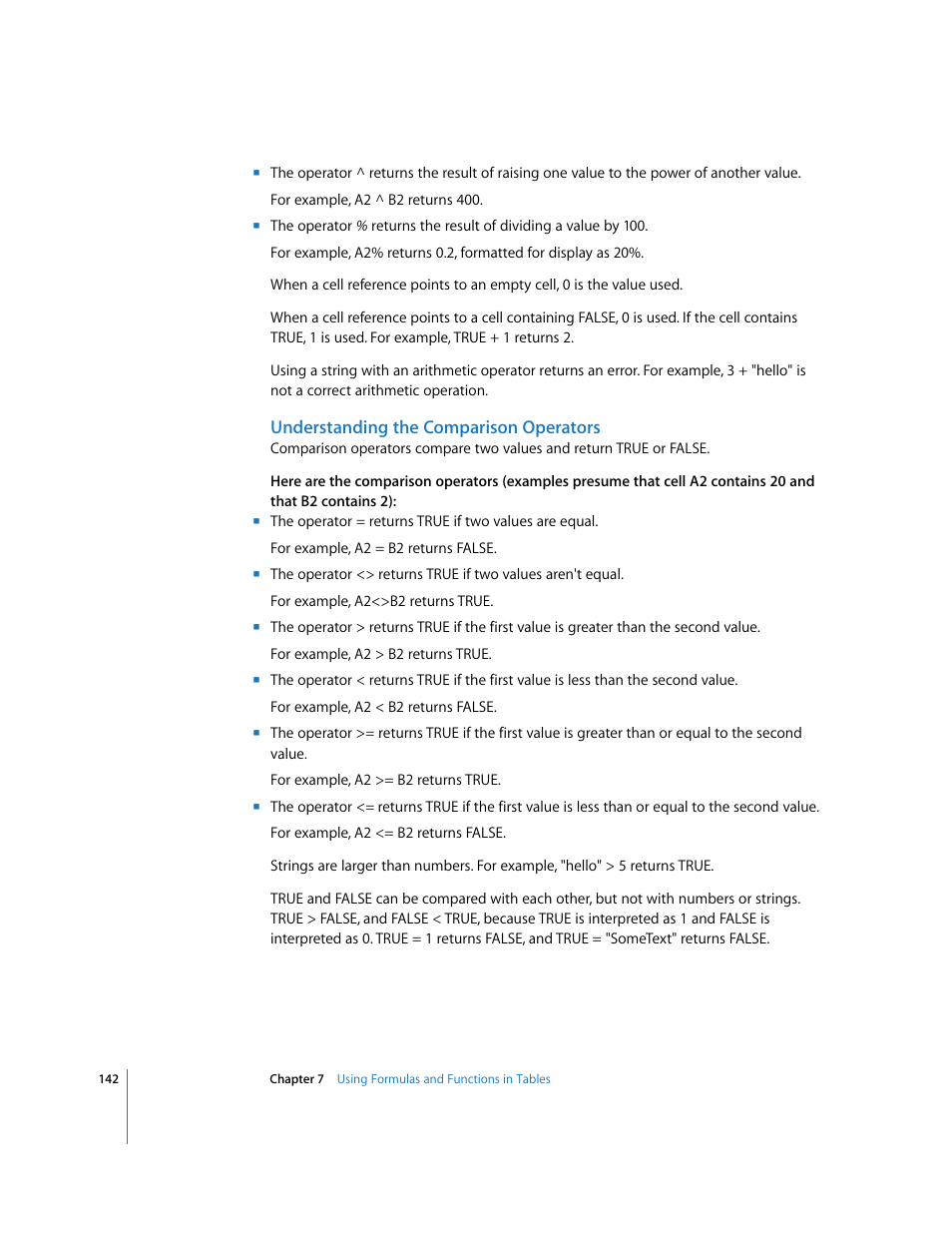 Understanding the comparison operators | Apple Keynote '08 User Manual | Page 142 / 204