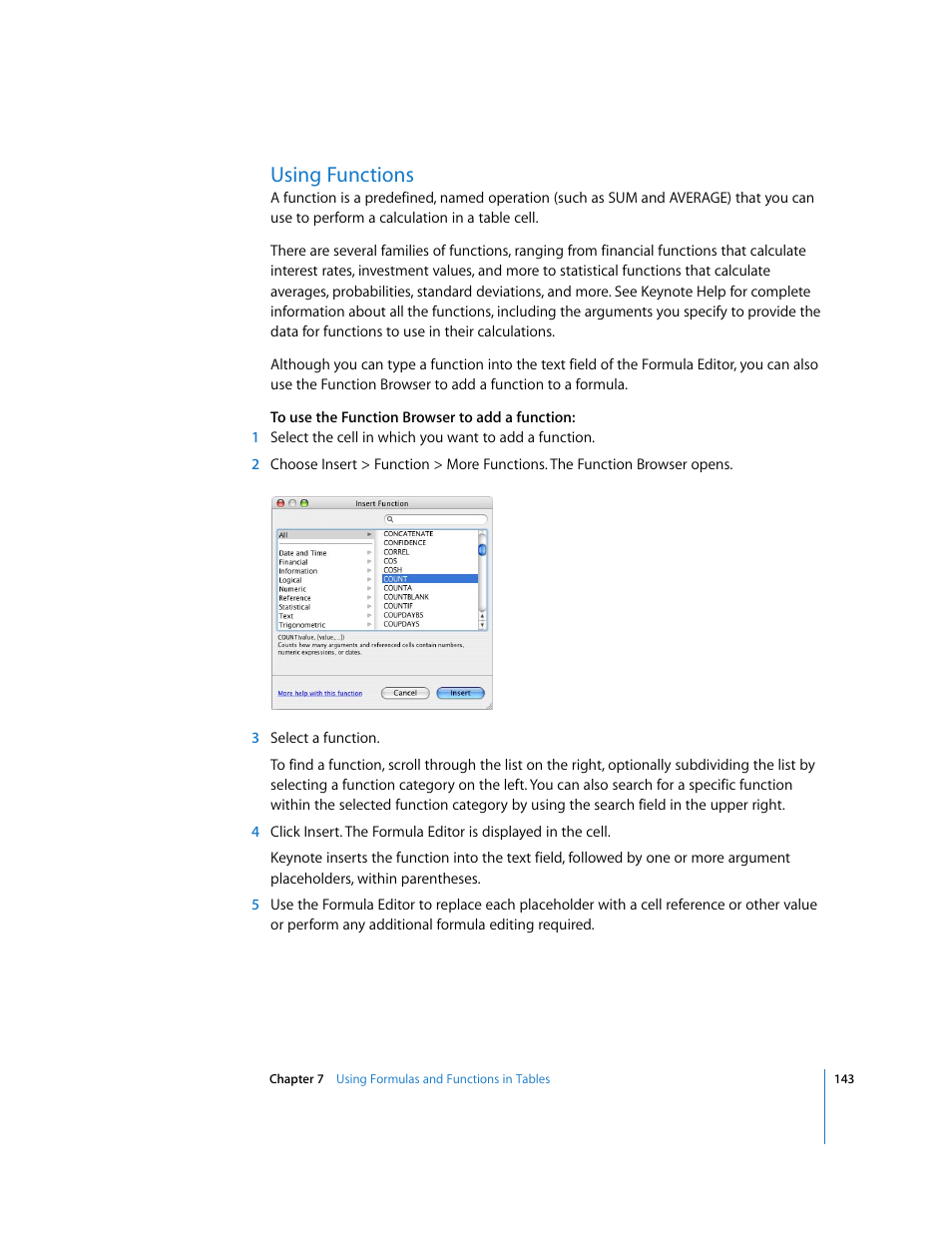 Using functions | Apple Keynote '08 User Manual | Page 143 / 204