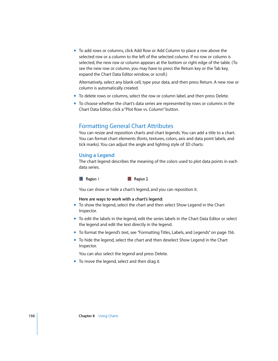 Formatting general chart attributes, Using a legend | Apple Keynote '08 User Manual | Page 150 / 204