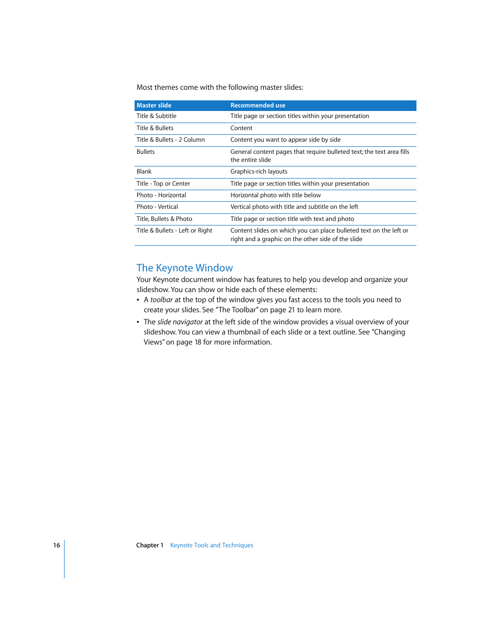 The keynote window | Apple Keynote '08 User Manual | Page 16 / 204