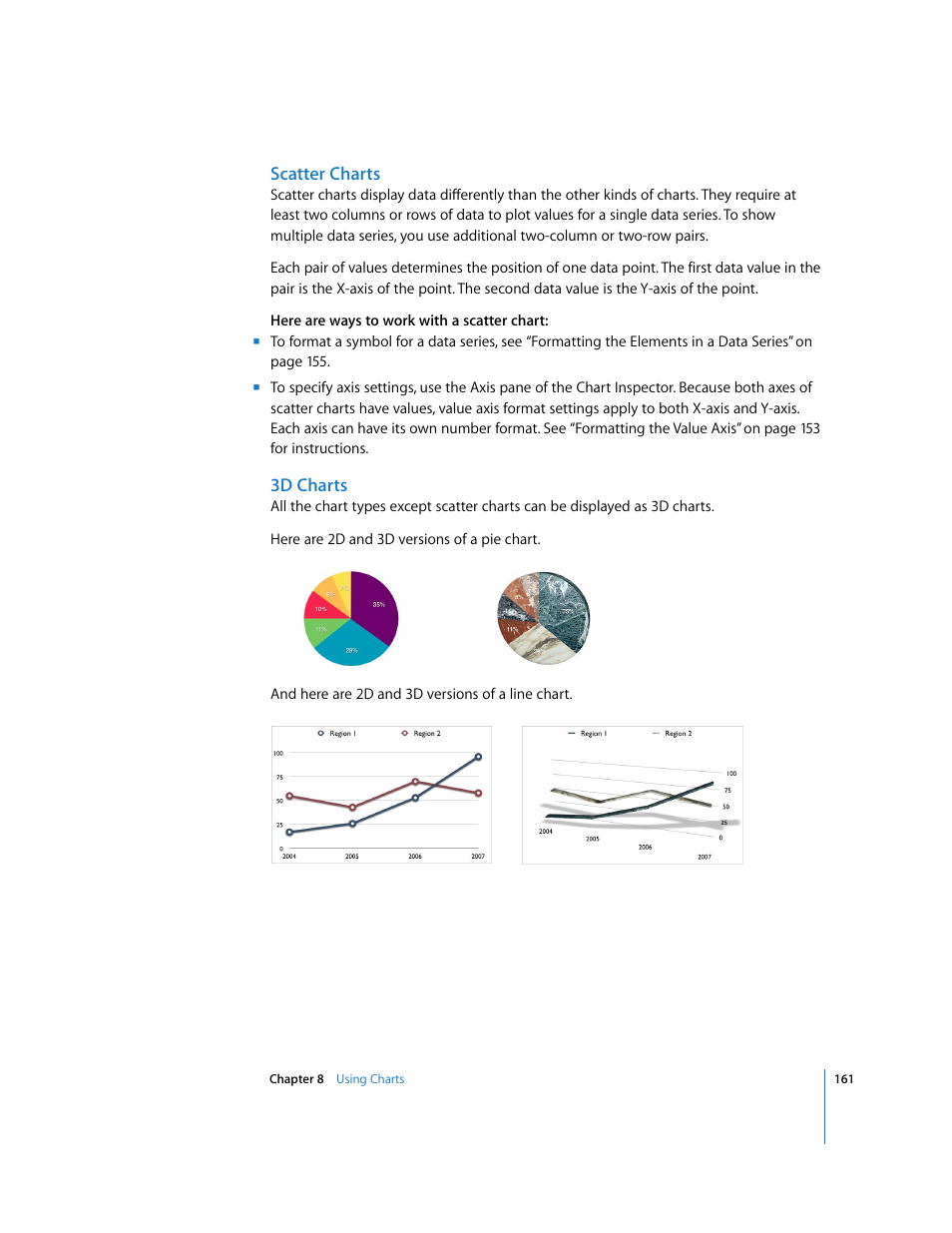 Scatter charts, 3d charts | Apple Keynote '08 User Manual | Page 161 / 204
