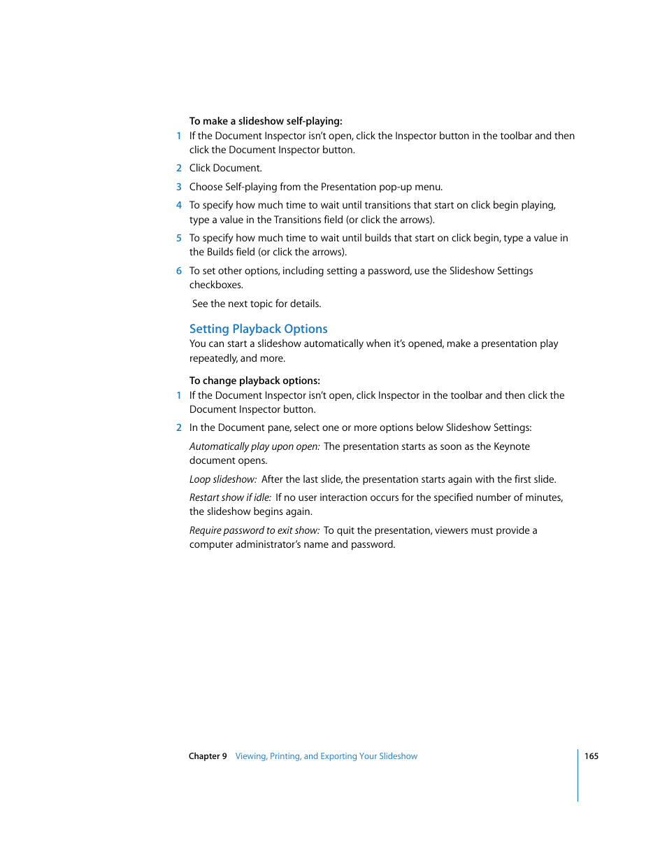 Setting playback options | Apple Keynote '08 User Manual | Page 165 / 204