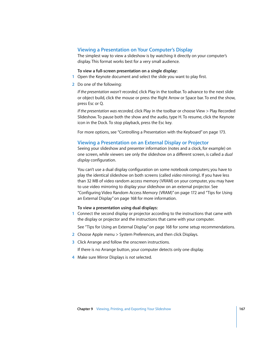 Viewing a presentation on your computer’s display | Apple Keynote '08 User Manual | Page 167 / 204