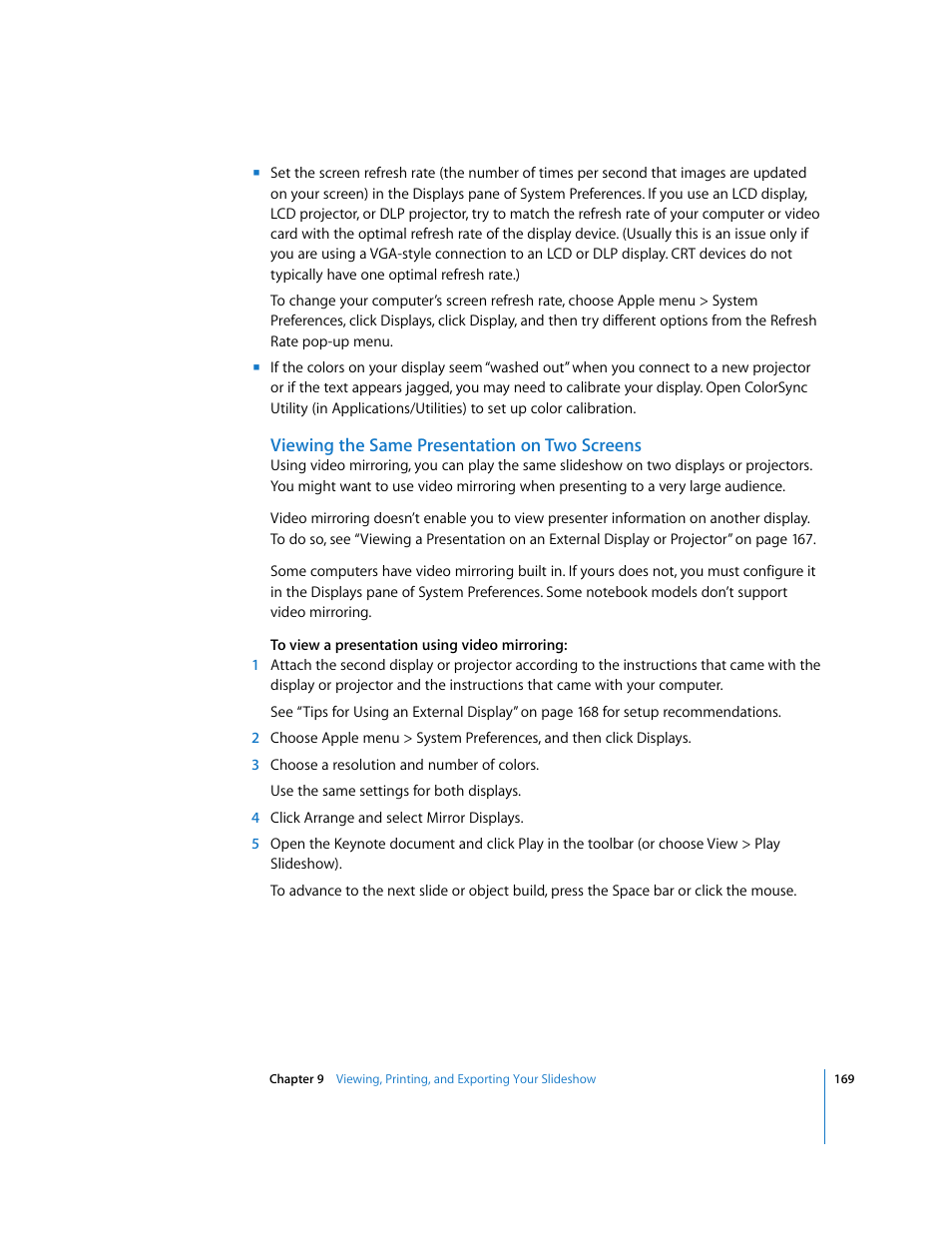Viewing the same presentation on two screens | Apple Keynote '08 User Manual | Page 169 / 204
