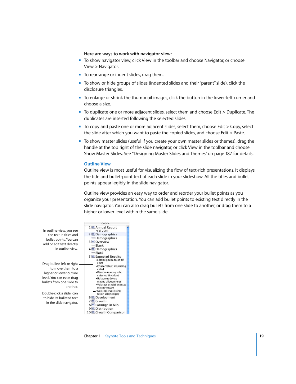 Outline view | Apple Keynote '08 User Manual | Page 19 / 204