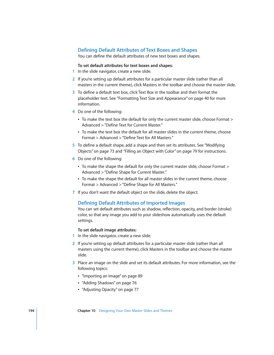 Defining default attributes of imported images | Apple Keynote '08 User Manual | Page 194 / 204