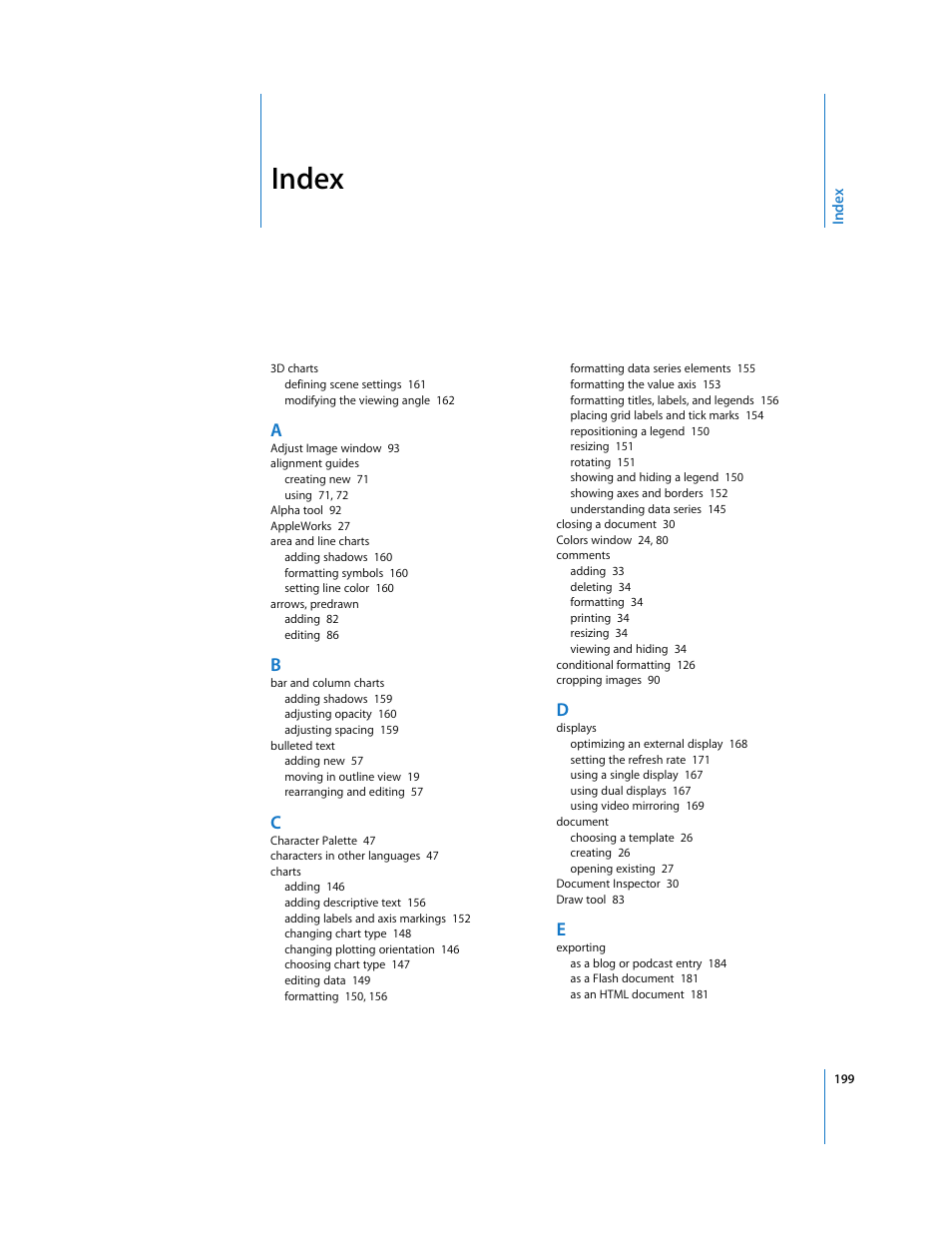 Index | Apple Keynote '08 User Manual | Page 199 / 204