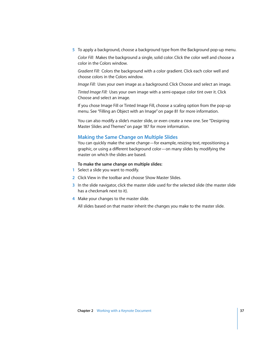 Making the same change on multiple slides | Apple Keynote '08 User Manual | Page 37 / 204