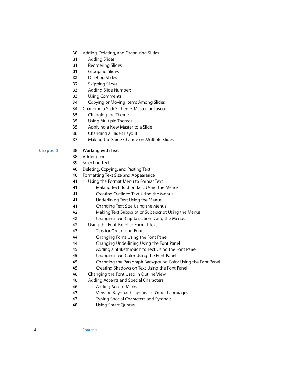 Apple Keynote '08 User Manual | Page 4 / 204