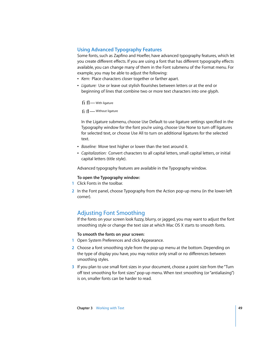 Using advanced typography features, Adjusting font smoothing | Apple Keynote '08 User Manual | Page 49 / 204