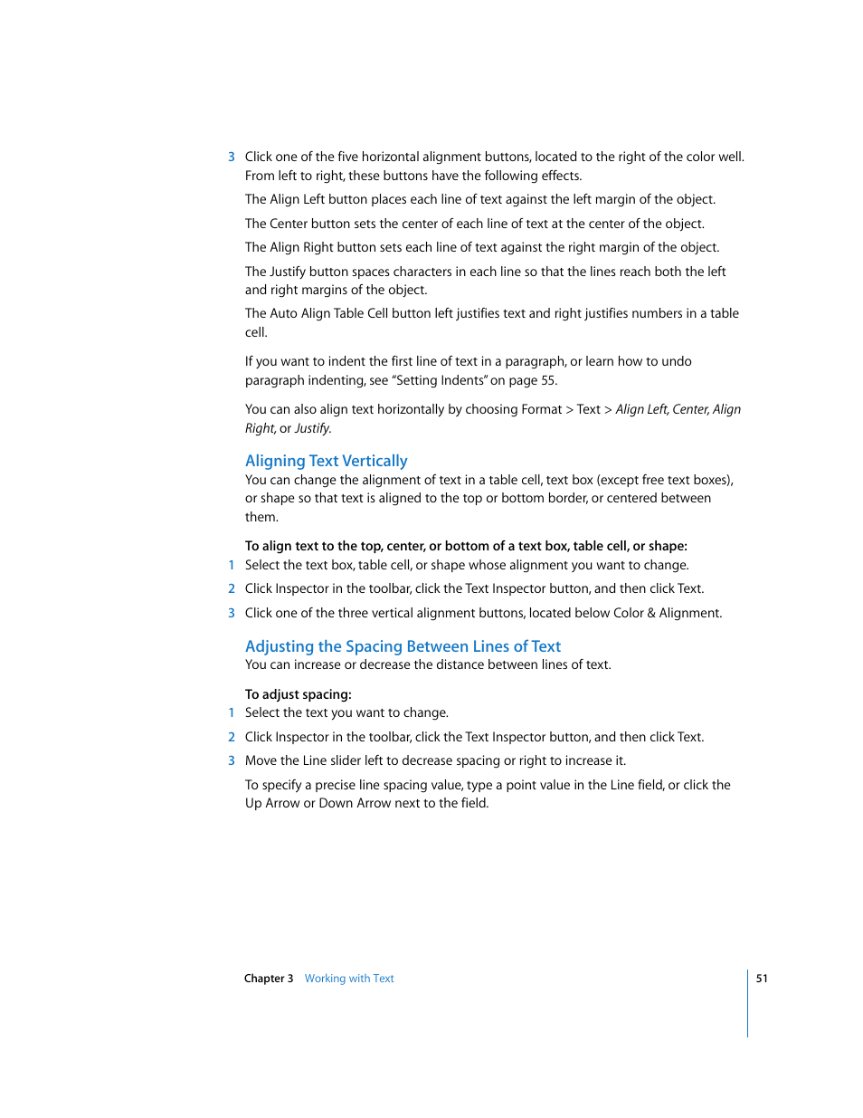 Aligning text vertically, Adjusting the spacing between lines of text | Apple Keynote '08 User Manual | Page 51 / 204