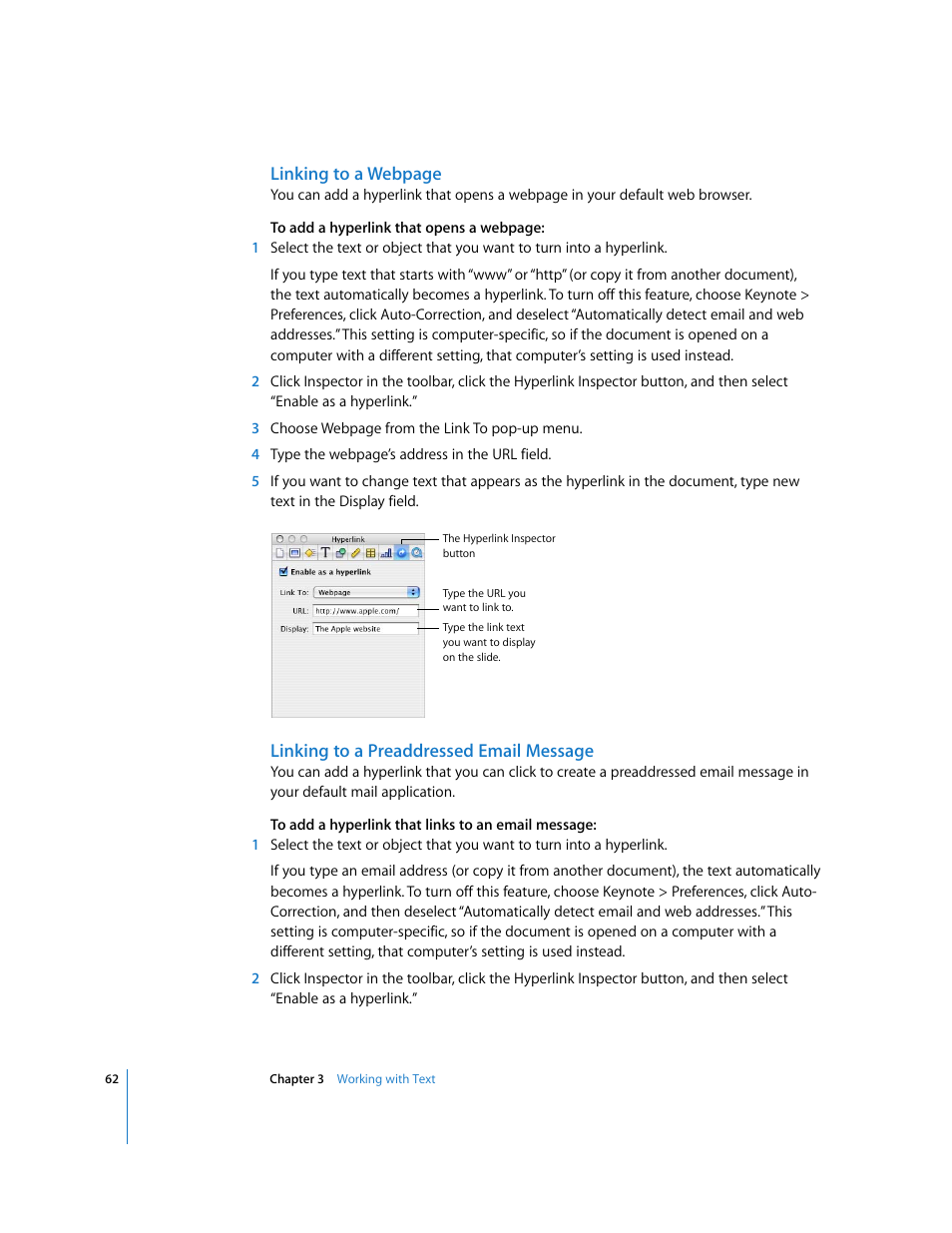 Linking to a preaddressed email message | Apple Keynote '08 User Manual | Page 62 / 204